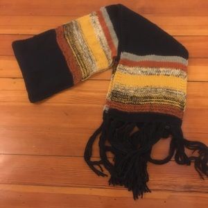 Rampage Navy Blue Yellow Striped Scarf with Fringe